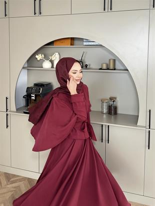 Mela Tensel Etekli Takım Bordo