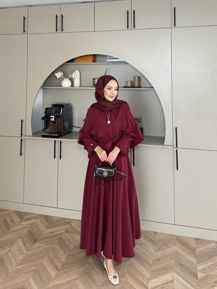 Mela Tensel Etekli Takım Bordo