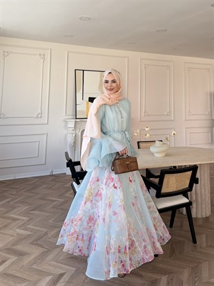 Melis Asimetrik Tül Elbise Mint Yeşili (26164)