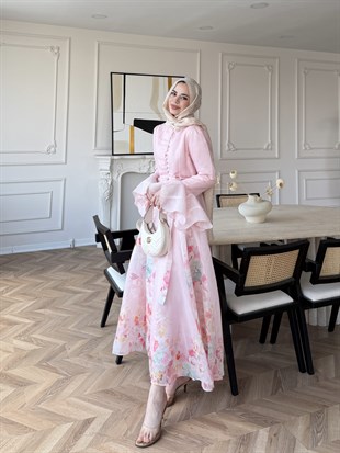 Melis Asimetrik Tül Elbise Pembe (26164)