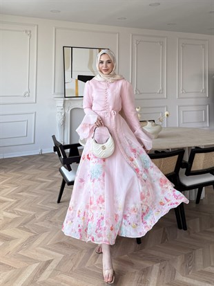 Melis Asimetrik Tül Elbise Pembe (26164)