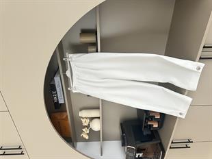 Metal Toka Detaylı Scuba Pantolon Beyaz