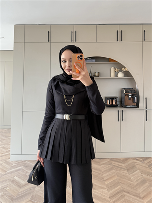 Miguel Pileli Kot Pantolonlu Takım Siyah (4438)