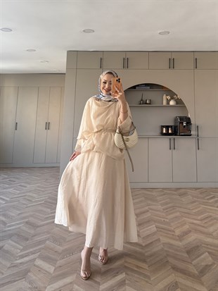 Milano Asimetrik Kesim Etekli Takım Bej (3031)