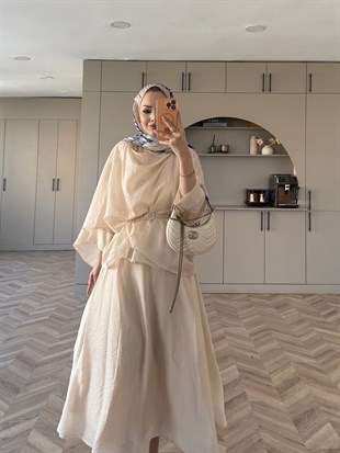 Milano Asimetrik Kesim Etekli Takım Bej (3031)