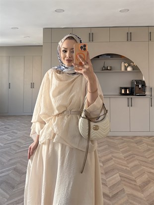 Milano Asimetrik Kesim Etekli Takım Bej (3031)