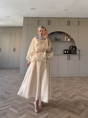 Milano Asimetrik Kesim Etekli Takım Bej (3031)