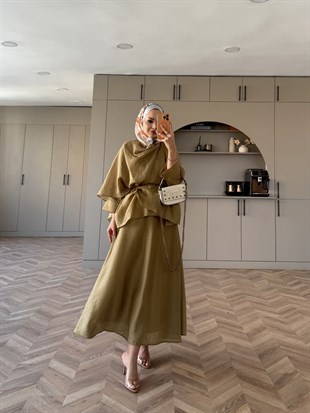 Milano Asimetrik Kesim Etekli Takım Haki (3031)