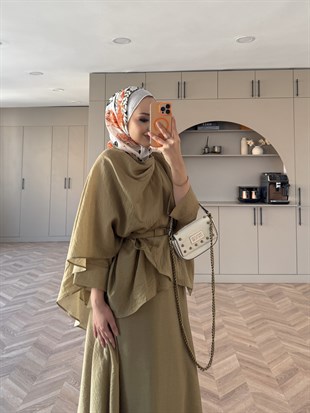 Milano Asimetrik Kesim Etekli Takım Haki (3031)