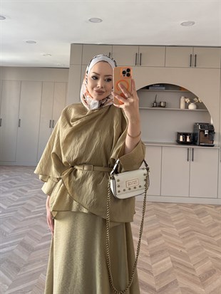 Milano Asimetrik Kesim Etekli Takım Haki (3031)