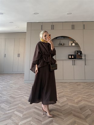 Milano Asimetrik Kesim Etekli Takım Kahve (3031)