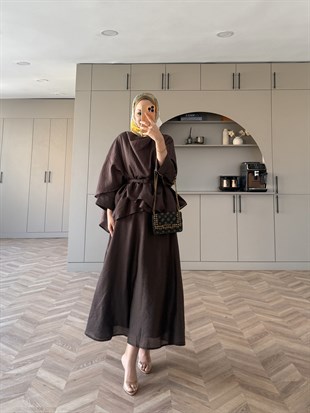Milano Asimetrik Kesim Etekli Takım Kahve (3031)