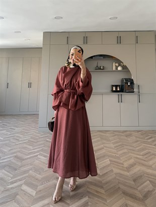 Milano Asimetrik Kesim Etekli Takım Kiremit (3031)