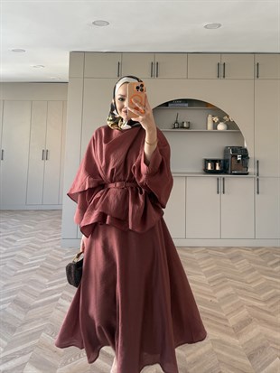 Milano Asimetrik Kesim Etekli Takım Kiremit (3031)