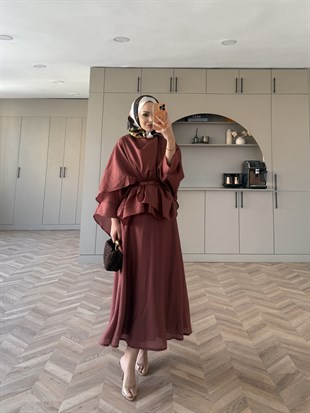 Milano Asimetrik Kesim Etekli Takım Kiremit (3031)