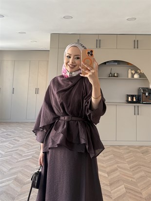 Milano Asimetrik Kesim Etekli Takım Mürdüm (3031)