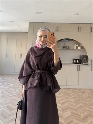 Milano Asimetrik Kesim Etekli Takım Mürdüm (3031)