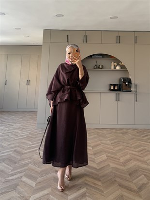 Milano Asimetrik Kesim Etekli Takım Mürdüm (3031)