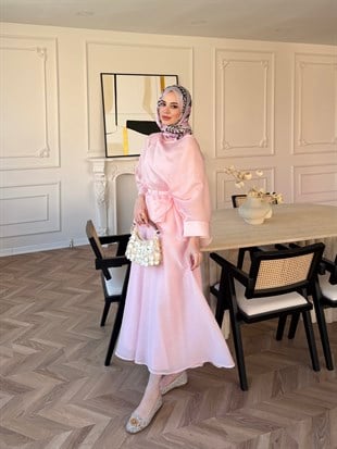 Milano Asimetrik Kesim Etekli Takım Pembe (3031)