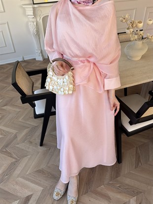Milano Asimetrik Kesim Etekli Takım Pembe (3031)