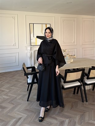 Milano Asimetrik Kesim Etekli Takım Siyah (3031)