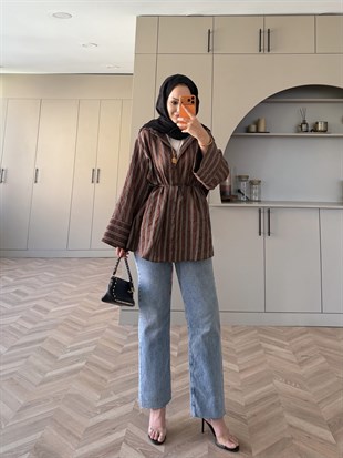 Mina Çizgili Gömlek Kahve (4423)