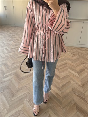 Mina Çizgili Gömlek Pembe (4423)