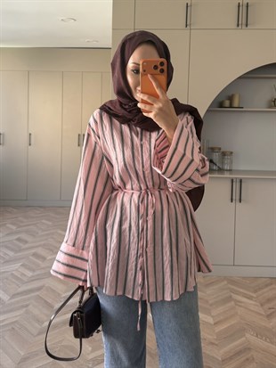 Mina Çizgili Gömlek Pembe (4423)