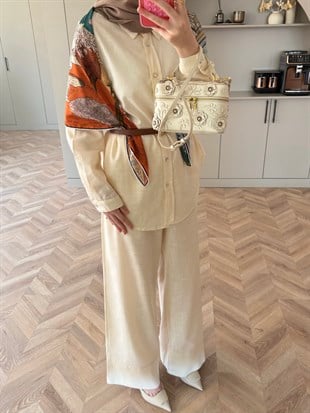 Miori Keten Pantolonlu Takım Bej (3146)