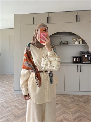 Miori Keten Pantolonlu Takım Bej (3146)