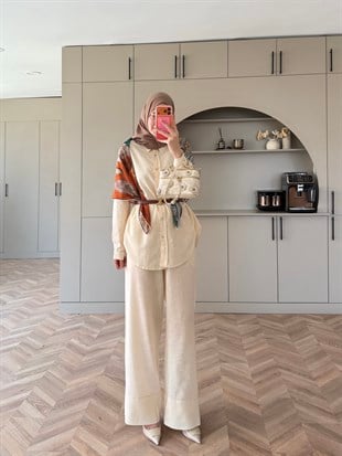Miori Keten Pantolonlu Takım Bej (3146)