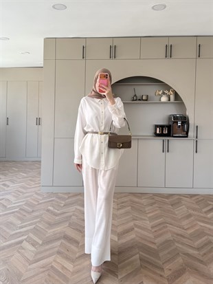 Miori Keten Pantolonlu Takım Beyaz (3146)