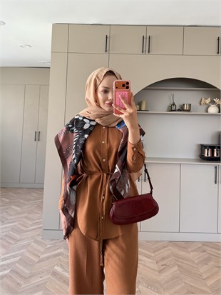 Miori Keten Pantolonlu Takım Kiremit (3146)