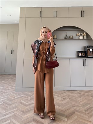 Miori Keten Pantolonlu Takım Kiremit (3146)