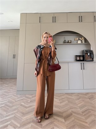 Miori Keten Pantolonlu Takım Kiremit (3146)