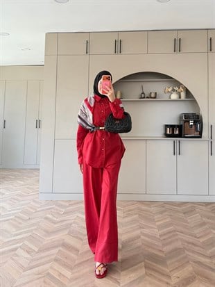 Miori Keten Pantolonlu Takım Kırmızı (3146)