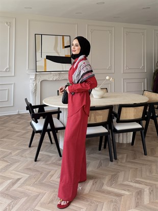 Miori Keten Pantolonlu Takım Kırmızı (3146)