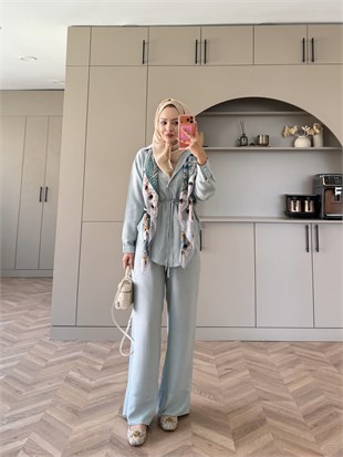 Miori Keten Pantolonlu Takım Su Yeşili (3146)