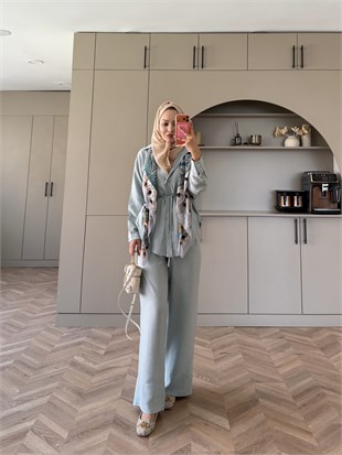 Miori Keten Pantolonlu Takım Su Yeşili (3146)