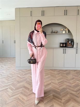 Miori Keten Pantolonlu Takım Pembe (3146)
