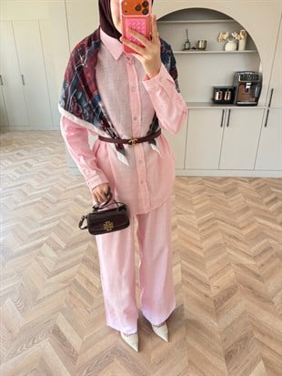 Miori Keten Pantolonlu Takım Pembe (3146)