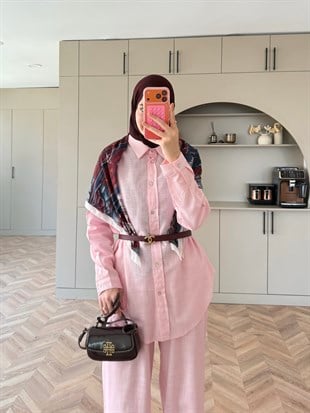 Miori Keten Pantolonlu Takım Pembe (3146)