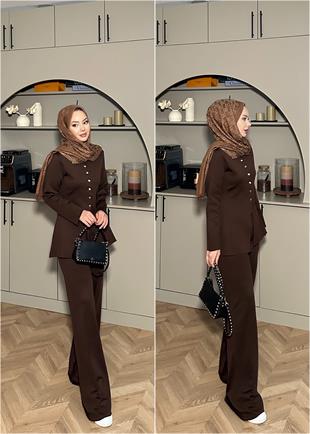 Mira Pantolonlu Takım Kahve