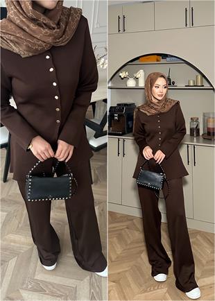 Mira Pantolonlu Takım Kahve