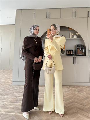 Mirel Pelerinli Ceket Takım ButterYellow (26032)