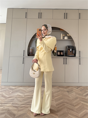 Mirel Pelerinli Ceket Takım ButterYellow (26032)