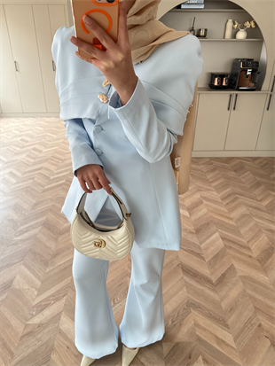 Mirel Pelerinli Ceket Takım Mavi (26032)