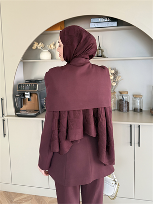 Mirel Pelerinli Ceket Takım Mürdüm (26032)