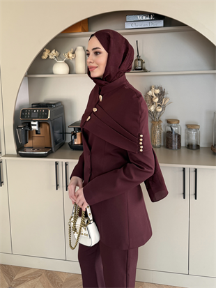 Mirel Pelerinli Ceket Takım Mürdüm (26032)