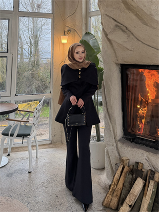 Mirel Pelerinli Ceket Takım Siyah (26032)